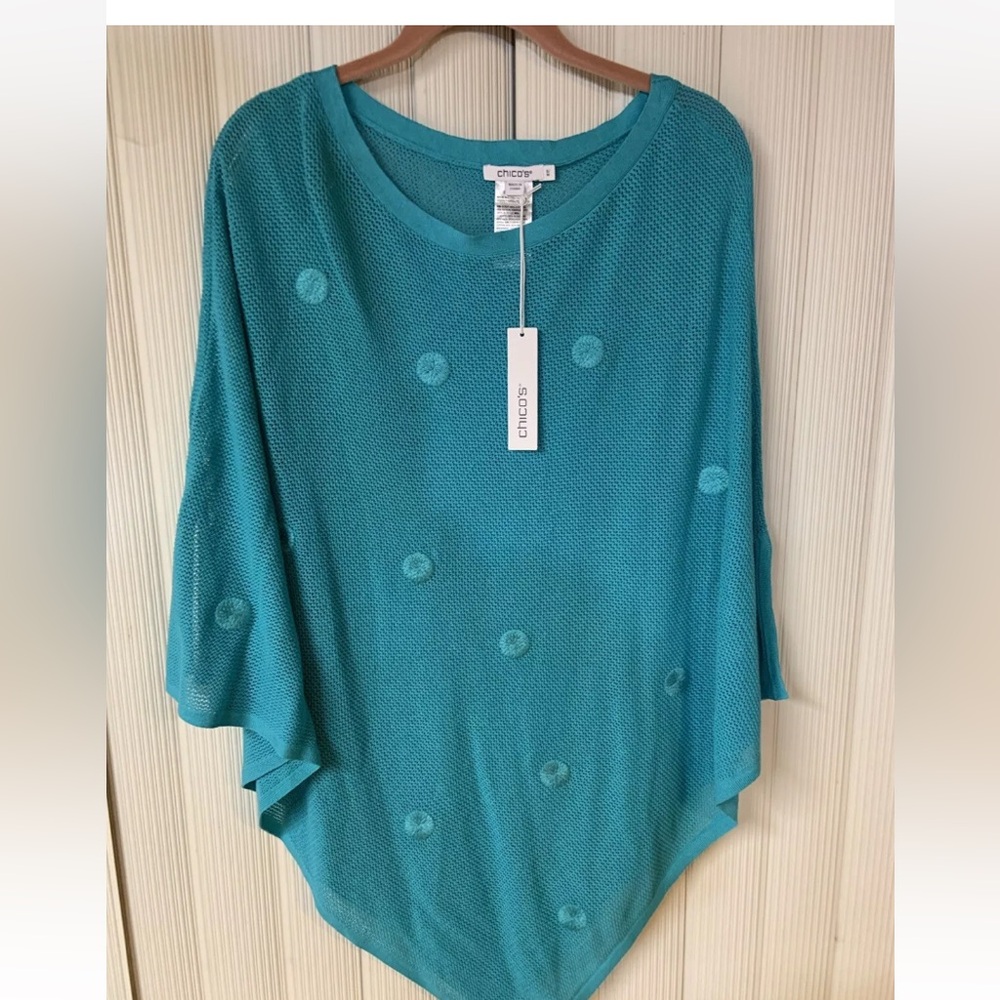 Chicos poncho, turquoise, size S/M, open weave.